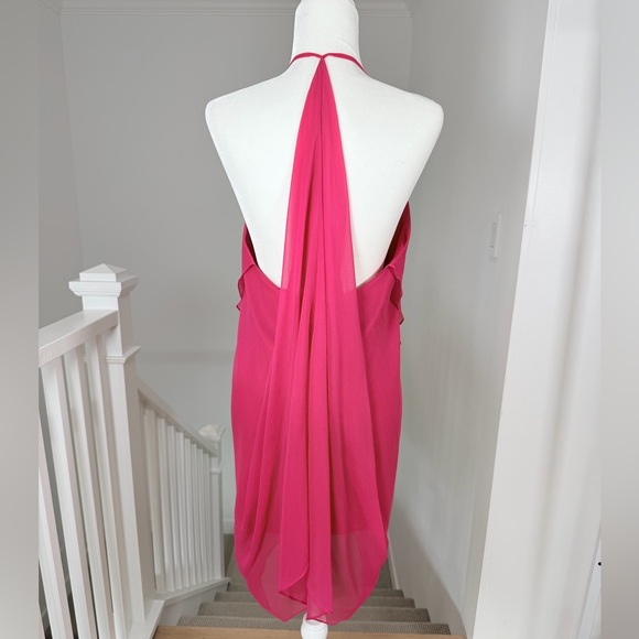 Olivaceous Silk Asymmetrical Summer Resort Dress Fuchsia size M Like New - Picture 4 of 8